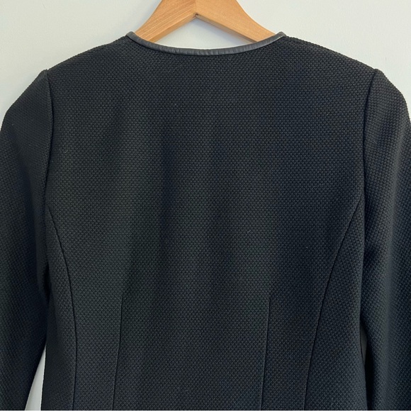 ST. JOHN Black Wool Blend Leather Trim Waist Tie Long Sleeve Jacket Blazer Sz 2 - Picture 7 of 16